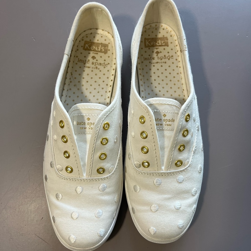 Keds White Slip-On Shoes with Gold Dots